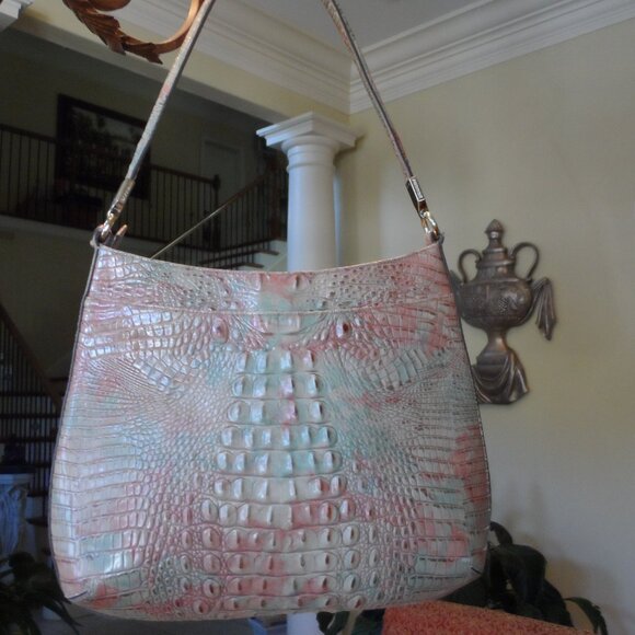Brahmin “Katie” Pastel Multi-Color Melbourne Croc-Embossed Leather Shoulder Bag - Picture 2 of 16